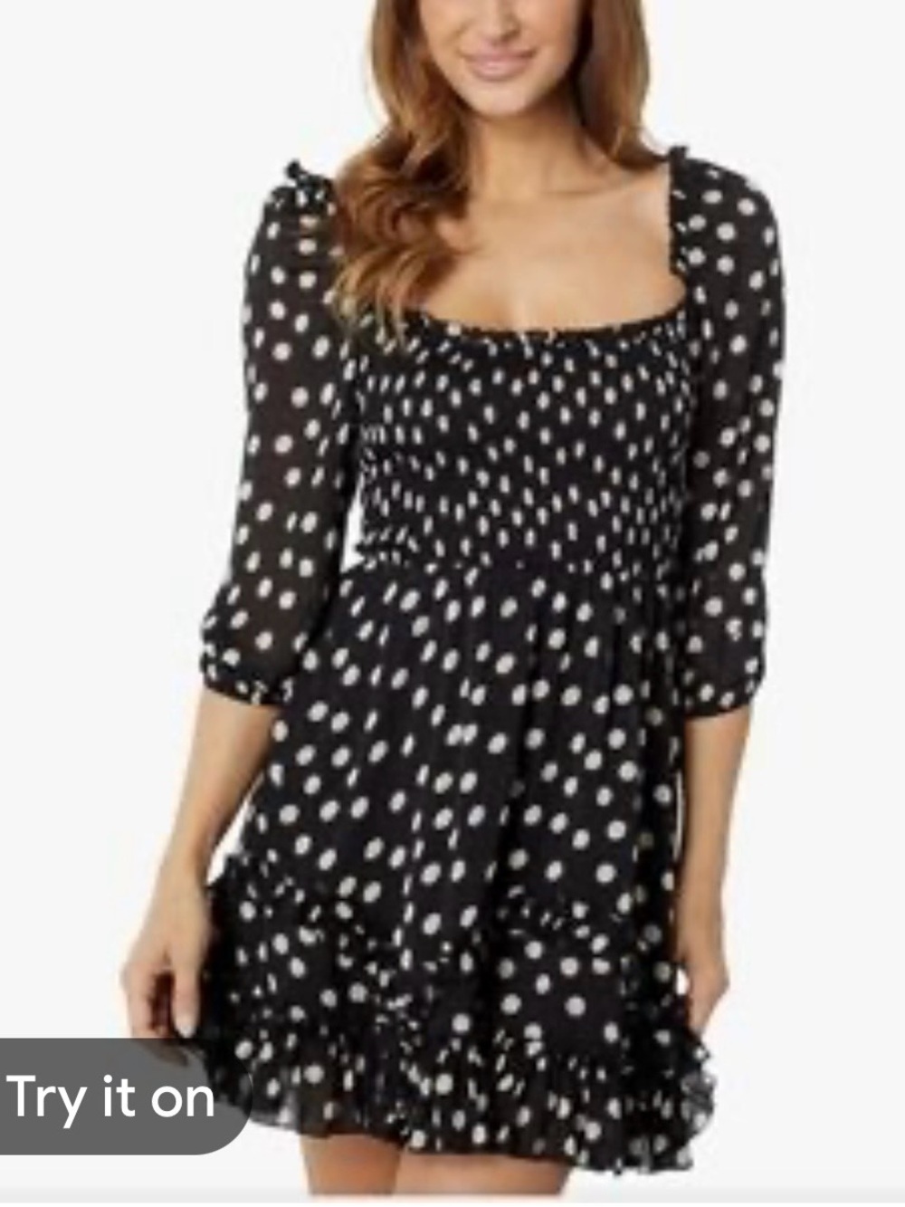 Heartloom Berri Dress black white polka dot mini dress elasticized smocked M NEW